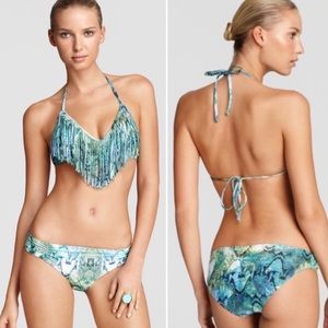 L’Space | Audrey Viridian Skin Fringe Bikini Top